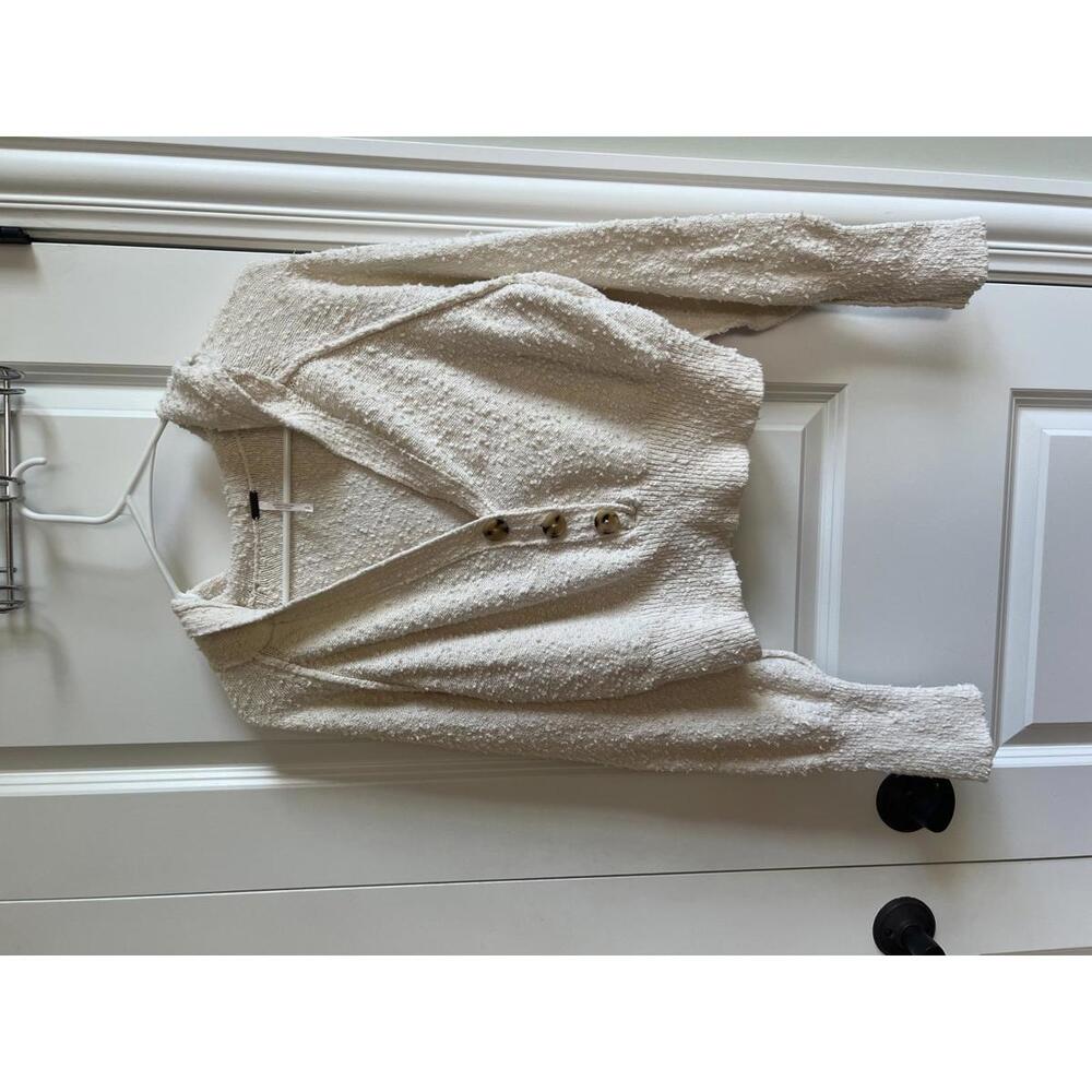 Women's Free People Cream Textured Hooded Sweater with Buttons, Size Small